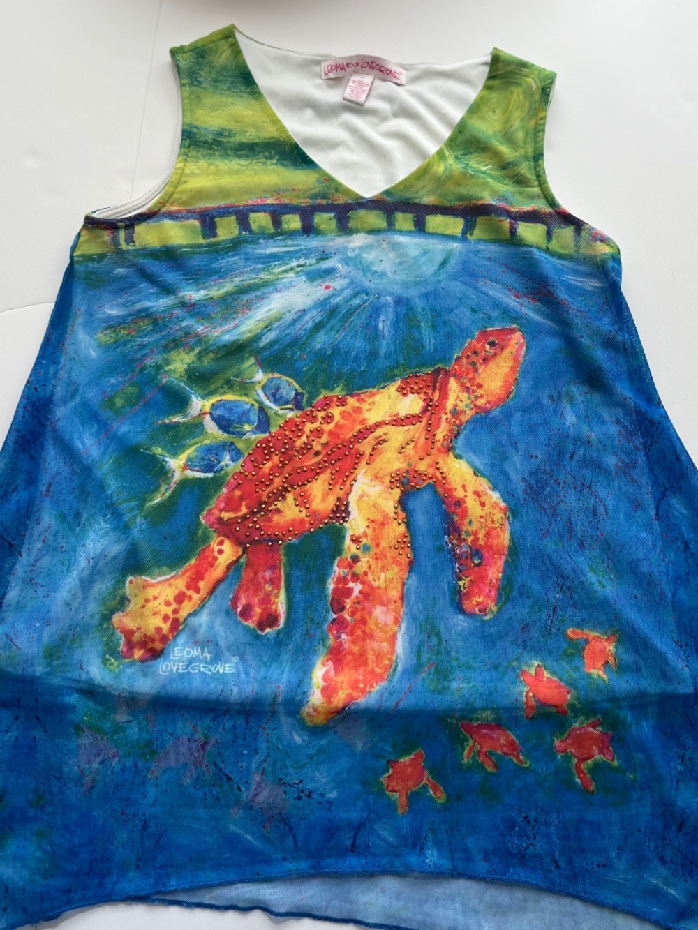 Leoma Lovegrove Sleeveless/Lined Turtle Tank Beach Ocean M Rhinestones